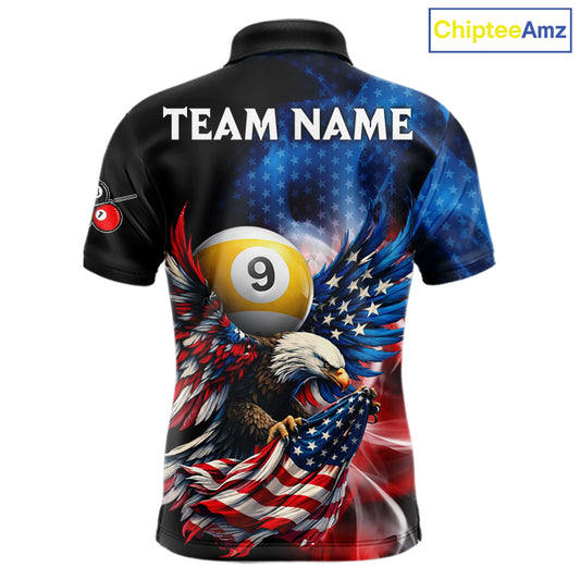 US Flag Eagle Pool 8 Ball & 9 Ball Men's Billiard Shirt Custom Freedom Patriotic Billiard Attire NYN2548