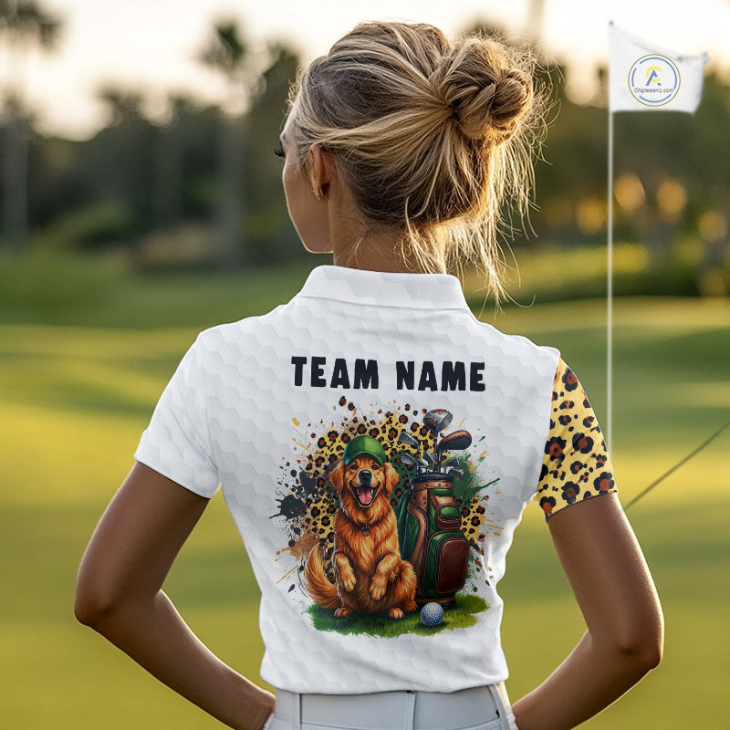 Golden Retriever Golf Shirt Custom Yellow Leopard Pattern Funny Splatter Golf Polos For Women NYN3334