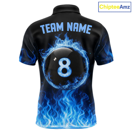 Custom Blue Flaming Pool 8 Ball Billiard Shirt For Men Personalized 3D Ball Billiard Attire Gifts NYN2570