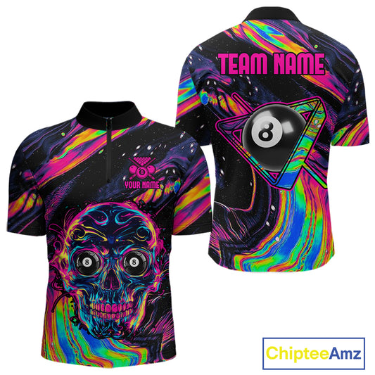 Holographic Skull 8 Ball Billiard Shirts For Men Custom Colorful Billiard Team Jerseys NYN2295