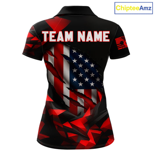 Red Geometric Torn American Flag 8 Ball Pool Billiard Team Shirt Custom Billiard Jerseys For Women NYN2750