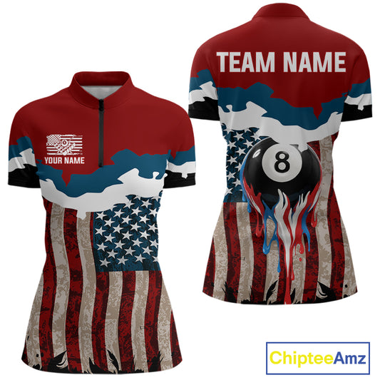 Black & Red 8 Ball Crown Women's Billiard Polo & 1/4 Zip Shirt Custom Billiard Team Jersey NYN2344
