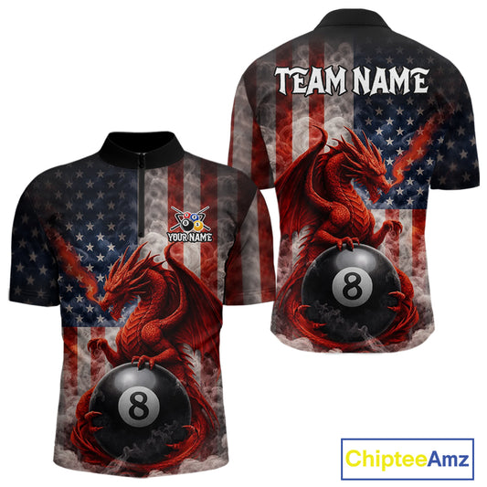Patriotic Smoke Pool 8 Ball Men's Billiard Team Shirts Custom Dragon Billiard Ball Attire NYN2361