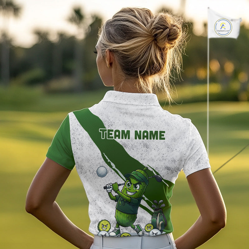 Funny Pickle Womens Golf Polo Team Shirt Custom Green And White Grunge Clothing Golf Tops NYN3261