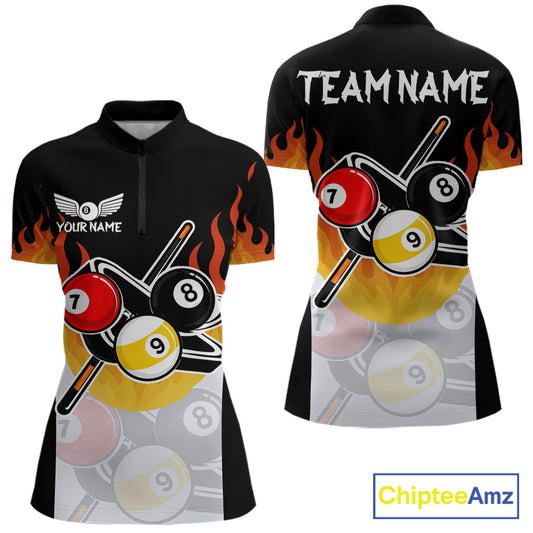 Flaming 8 Ball & 9 Ball Billiard Jerseys For Women Custom Pool Cue Billiards Team Jersey NYN2320