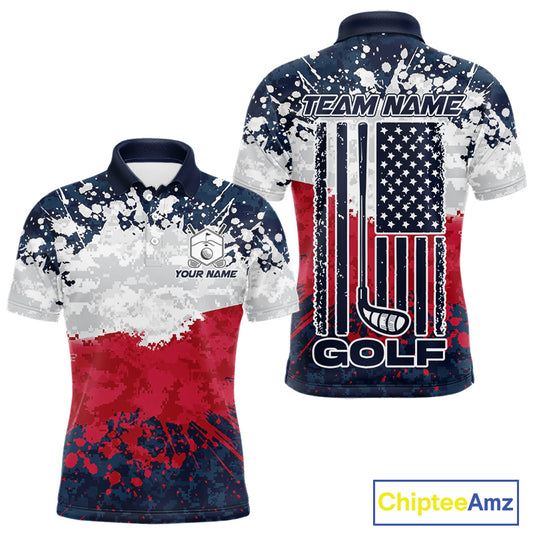 American flag splatter mens golf polo patriotic golf top