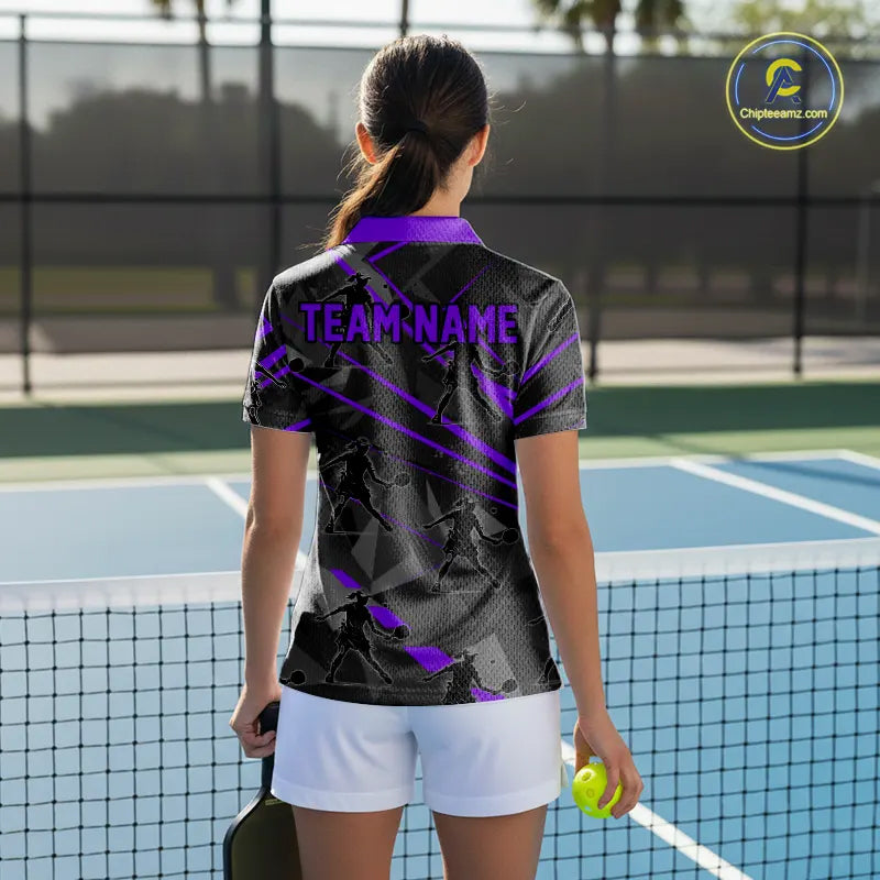 Custom Grey And Purple Pickleball Ball Jerseys For Women Pickleball Paddle League Shirts NYN2128
