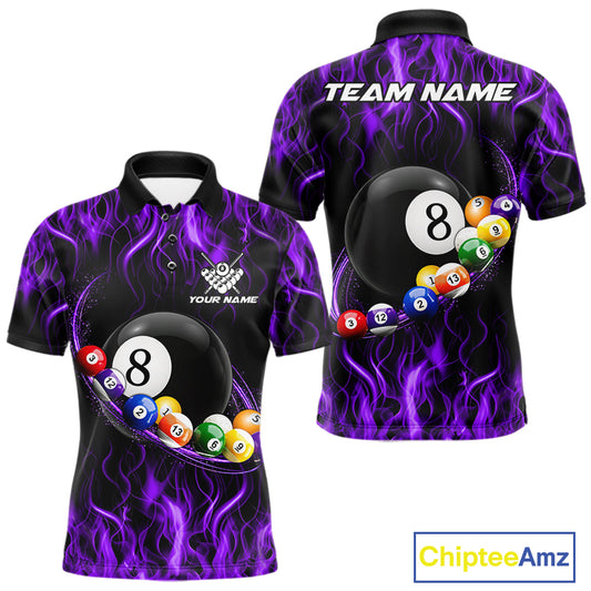 Purple Light Fire Flame 8 Ball Pool Shirt For Men Custom Billiard Ball Team Jersey