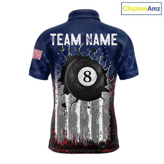 American Flag Cracked 8 Ball Billiard Pool Shirt For Men Custom Grunge Patriotic Billiard Team Jersey NYN3085