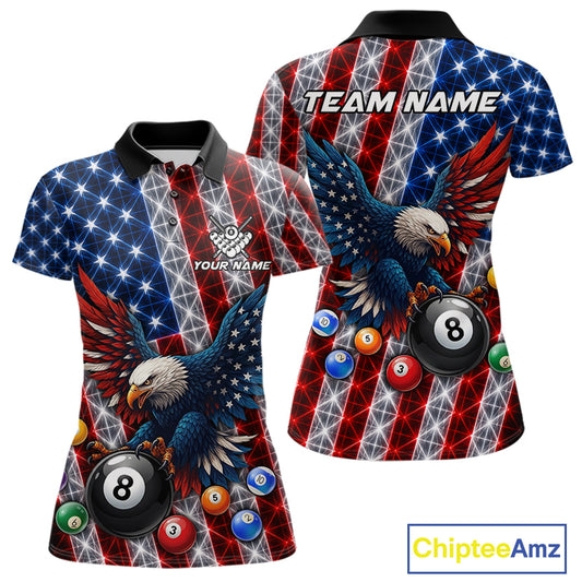 Lightning thunder American flag eagle billiard polo shirt for women