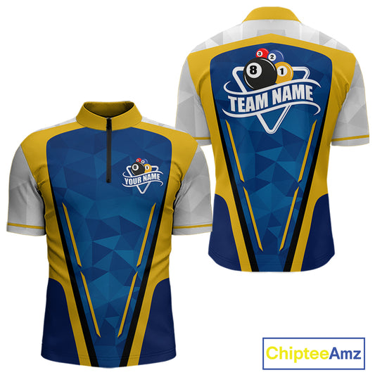 Yellow and blue geometric billiard 1/4-zip shirt for men custom team jersey