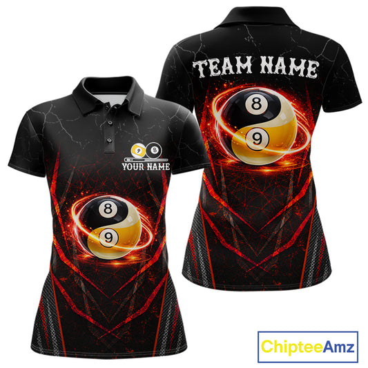 Black and red lightning yin yang billiard polo shirt for women custom pool jersey