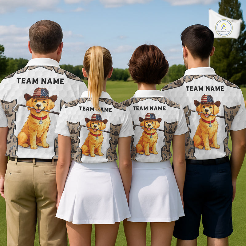 Personalized Cowboy Pattern White Golf Ball Mens Golden Golf Polo Shirts Custom Name Golf Gifts NYN3151