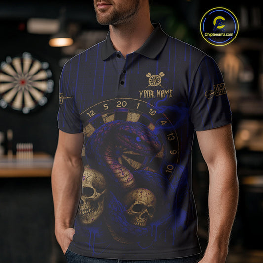 Blue Dripping Cobra Dartboard Custom Men's Polo Darts Shirt Grunge Skull Darts Jersey NYN1798