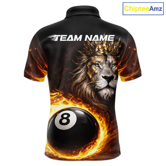 Yellow Flames Crown Lion Pool 8 Ball Men Billiard Polo & 1/4-Zip Shirt Custom Billiard Attire NYN2605
