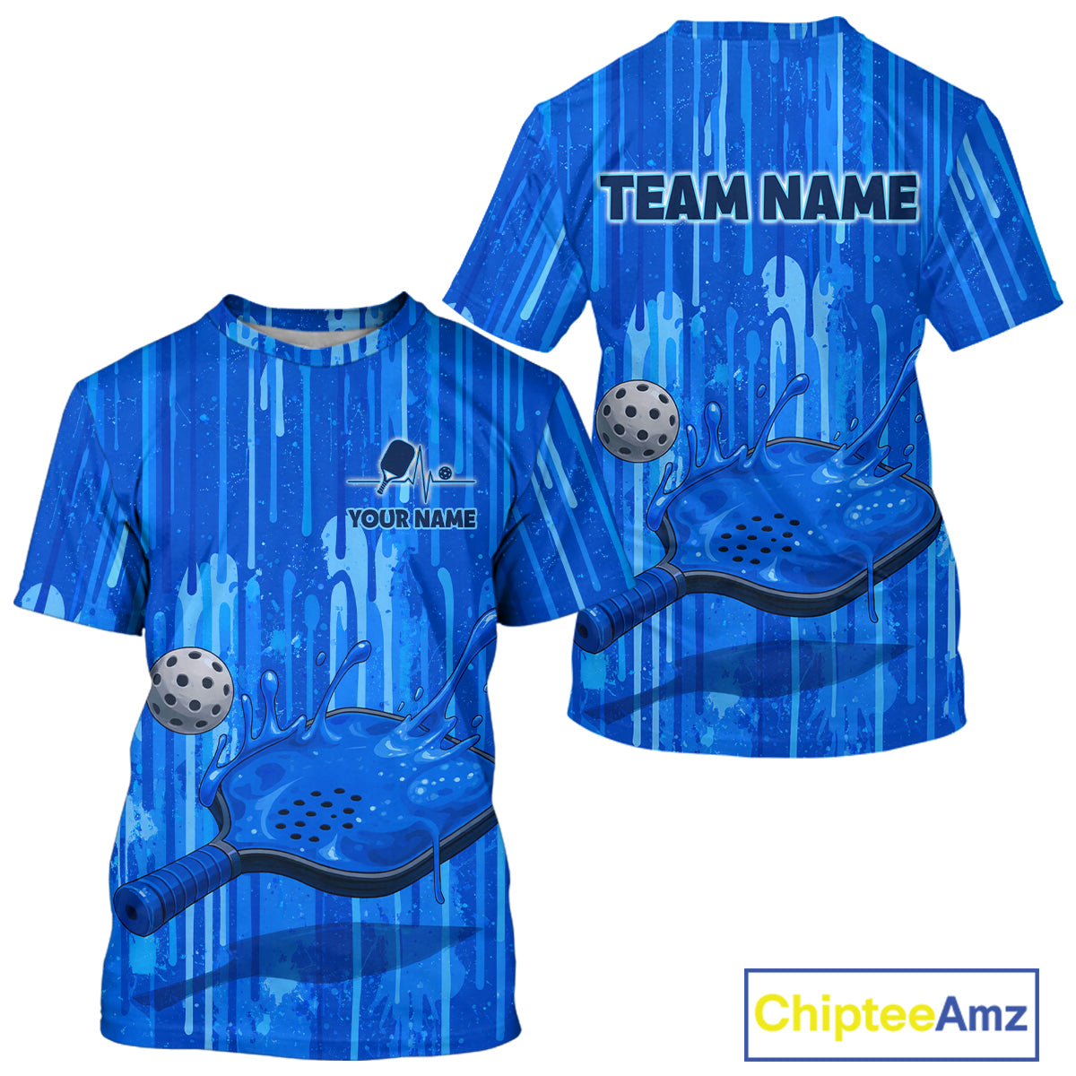 Custom Blue Dripping Pickleball Paddle & Ball Jerseys Men Splashed Colorful Pickleball Shirt NYN2784