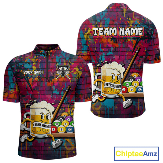 Funny Beer Play Pool 8 Ball Men's Billiard Team Shirt Custom Colorful Splatter Billiard Attire NYN2476