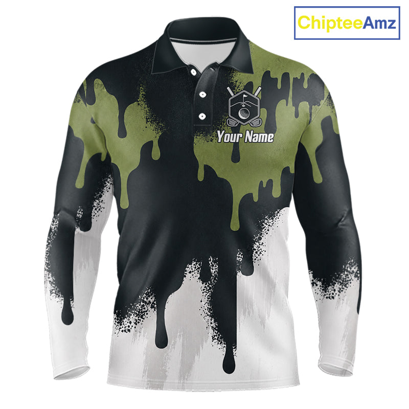 White, Green And Gray Dripping Golf Polo Shirts For Men Personalized Team Name Golf Clothes NYN3251