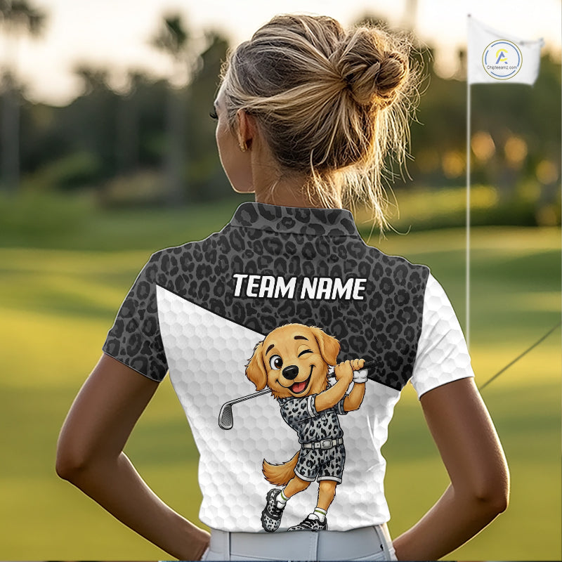 Golden Retriever Golf Shirt Personalized Black Leopard Pattern Funny Golf Polos For Women NYN3331