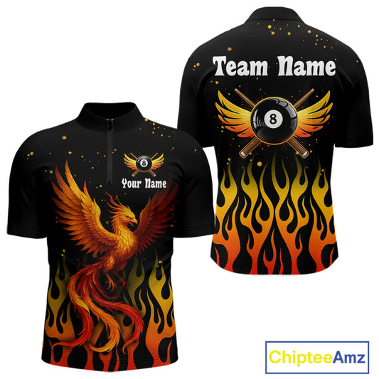 Flaming Phoenix Billiard League Shirts For Men Custom Wings 8 Ball Billiard Pool Jerseys NYN2309