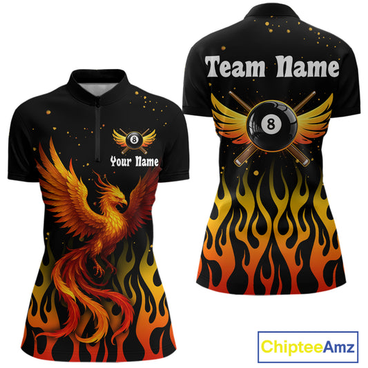 Flaming Phoenix Billiard League Shirts For Women Custom Wings 8 Ball Billiard Pool Jerseys NYN2309