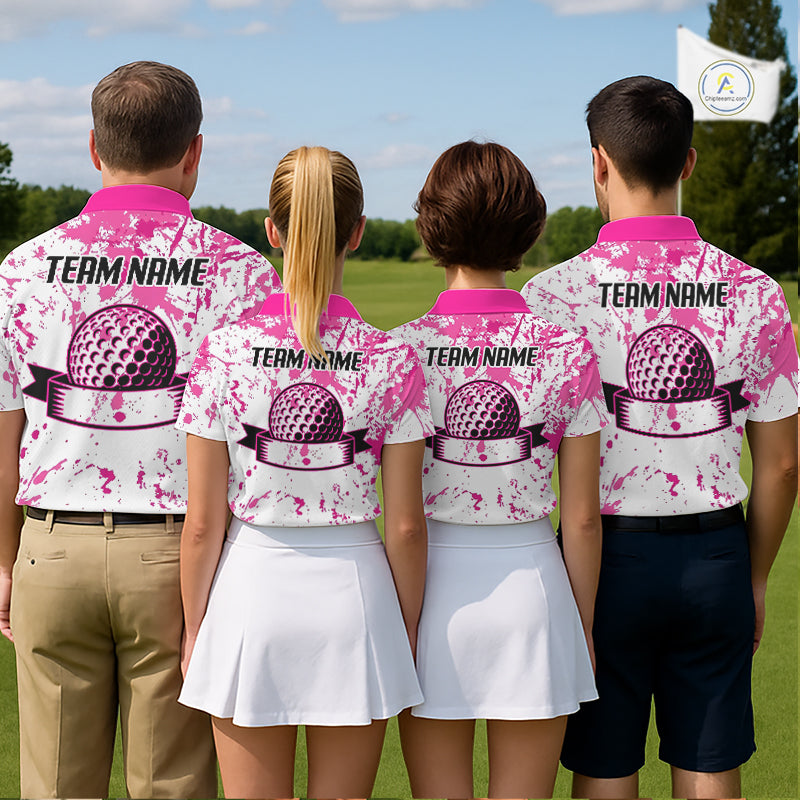 American Flag Splatter Pink Men Golf Polo Shirt Custom Breast Cancer Golf Team Outfits NYN3386
