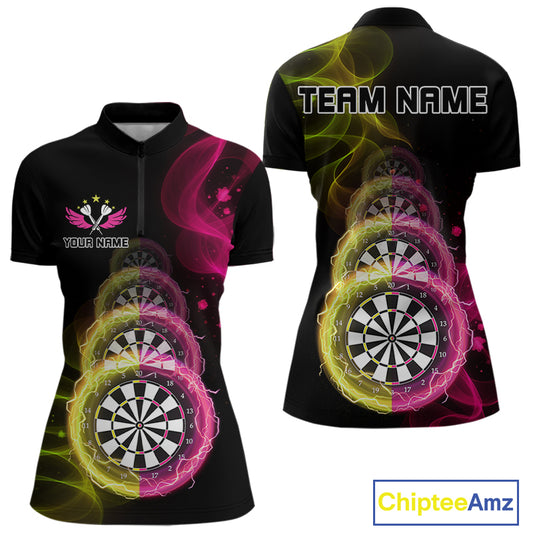 Custom Pink & Yellow Lightning Dartboards Dart Shirt For Women, Colorful Dart Jersey NYN1044
