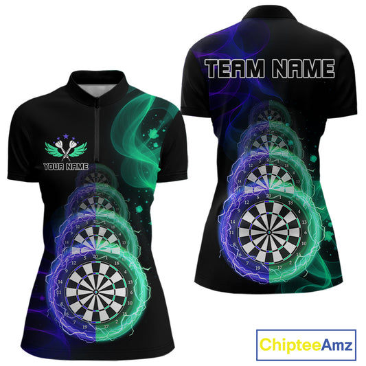 Smoke Thunder Dartboards Women's Darts Shirt Custom Name & Team | Opt3 - Blue Green NYN0664