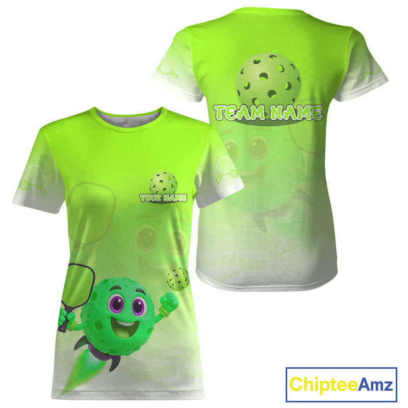 Custom Green Funny Pickleball Ball T-Shirt For Women Rocket Pickleball Shirt For Fans NYN0887