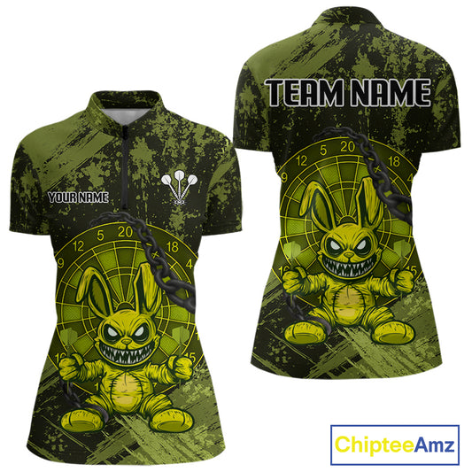 Crazy Rabbit Dartboard Arrows Grunge Darts Shirt For Women - Custom Name & Team | Opt2 - Military NYN0629