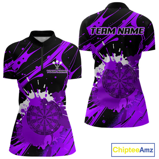 Splashed Color Dartboard Grunge Women's Darts Shirt Custom Name & Team | Opt2 - Purple NYN0649