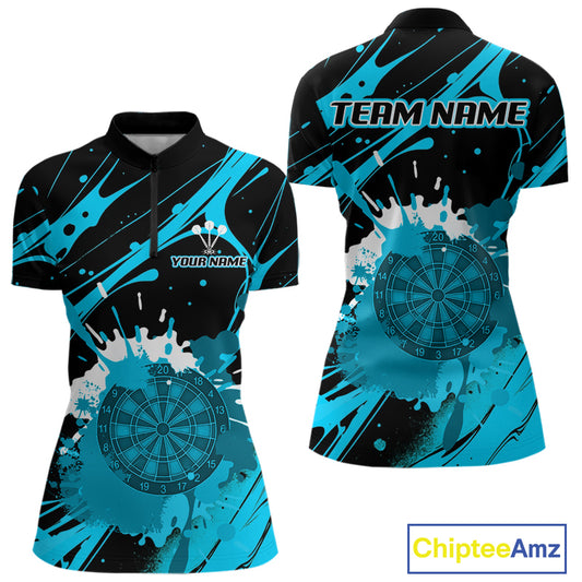 Splashed Color Dartboard Grunge Women's Darts Shirt Custom Name & Team | Opt3 - Turquoise NYN0650