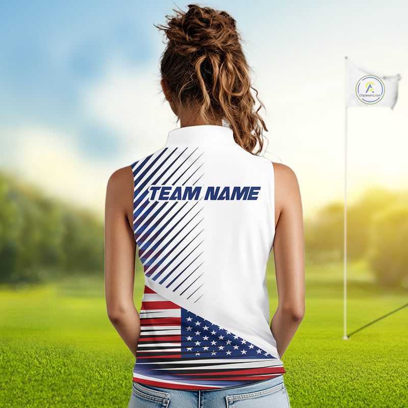 Patriotic Women Golf Shirts Golf Clothing Custom American Flag Sleeveless Polo Shirt, Gifts For The Golfer NYN2932