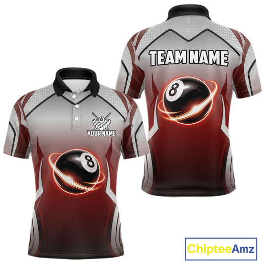 Black And Red 8 Ball Pool Men Billiard Polo & Quarter Zip Shirt Custom 8 Ball Billiard Team Jersey NYN2986