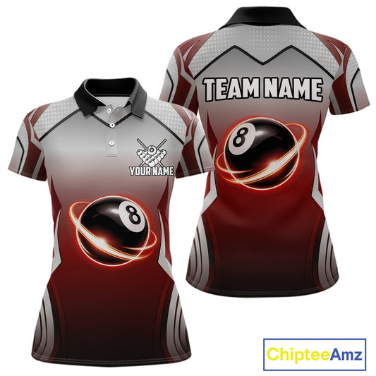 Black And Red 8 Ball Pool Women Billiard Polo & Quarter Zip Shirt Custom 8 Ball Billiard Team Jersey NYN2986