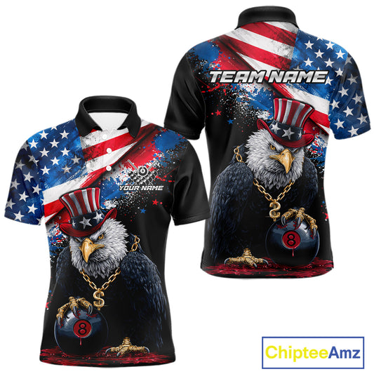 Custom American Flag Splatter Eagle 8 Ball Pool Billiard Shirts For Men Patriotic Billiard Team Jersey NYN2778