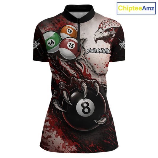 Red Grunge Eagle 8 Ball Billiard Pool Shirt For Women Custom Claws Billiard Attire Team Jersey NYN3063