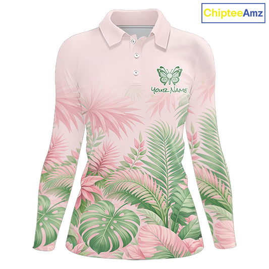Personalized Green And Pink Tropical Pattern Custom Golf Polo Shirt For Women Golf Team Clothes NYN2864