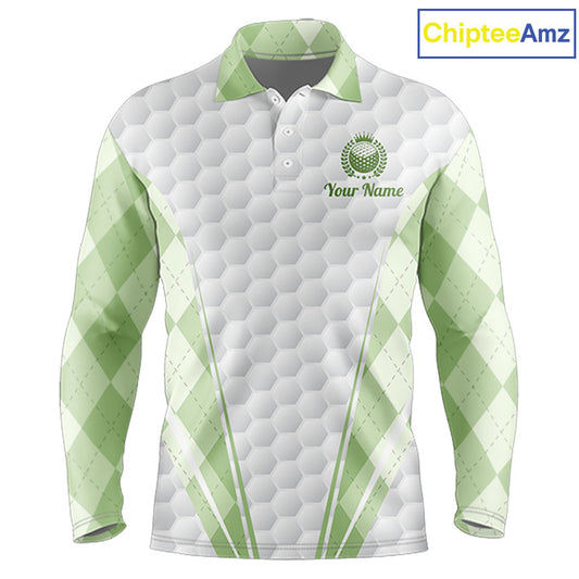 Mens Golf Polo Shirt Argyle Pattern Golf Shirts For Mens Green Argyle And White Golf Ball Gifts NYN2906