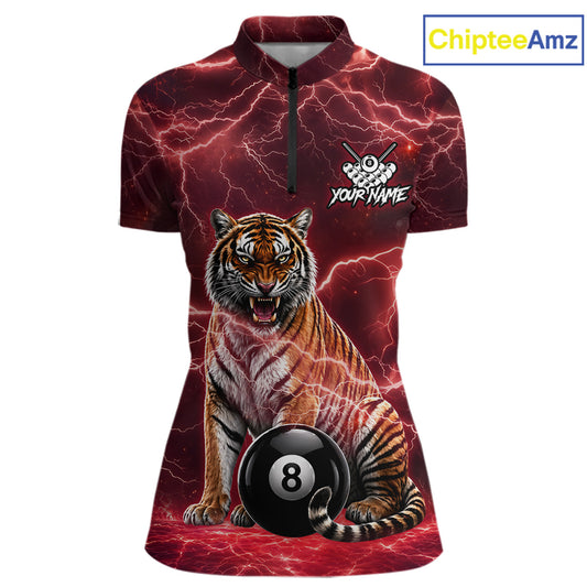 Thunder Red Funny Tiger 8 Ball Billiard Pool Shirt For Women Custom Billiard Team Attire NYN3141