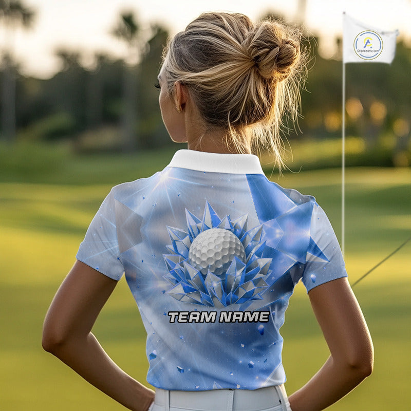 Women Golf Polo Shirt Custom Blue-Diamond Crystal Golf Ball Custom Name Golf Shirts For Team NYN3156