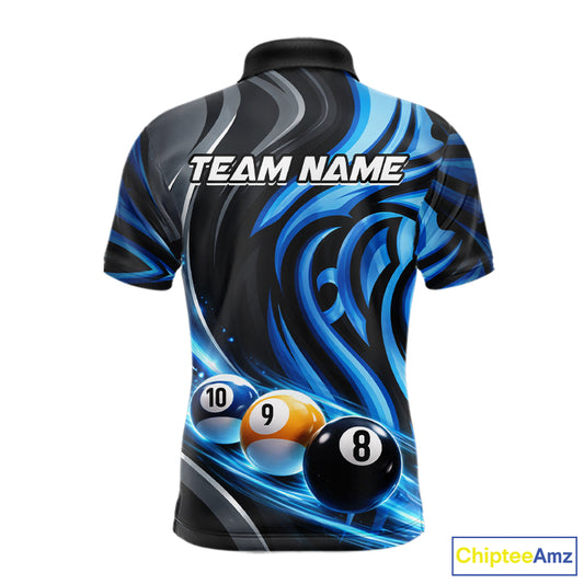 Black And Blue Tribal Light 8 Ball Pool Men Polo & 1/4-Zip Shirt Custom Billiards Ball Jerseys NYN2430