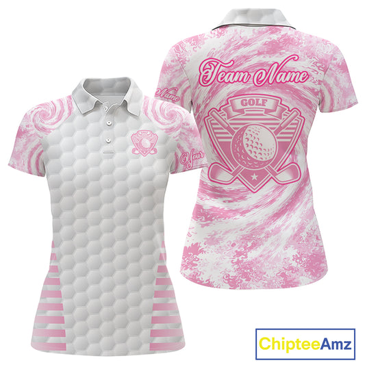 Womens Golf Polo Shirts Pink Tie Dye Pattern Custom White Golf Ball Golf Top Shirt For Ladies NYN2908