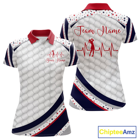 Red, White And Blue Star US Flag Golf Polos Shirts For Women Custom Patriotic Mens Golf Attire NYN2914
