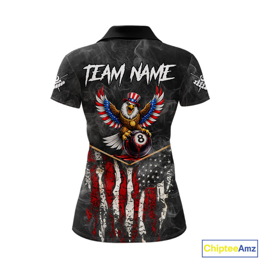 Smoke Grunge US Flag Eagle 8 Ball Cue Billiard Pool Shirt For Women Custom Patriotic Billiard Appeal NYN2763