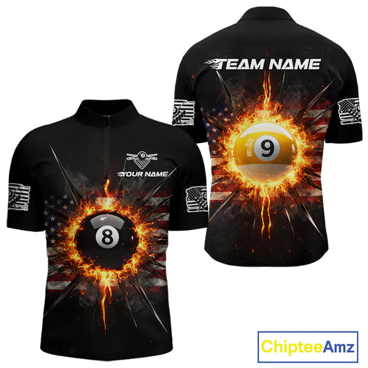 8 Ball Pool 9 Ball Men Billiard Polo & 1/4-Zip Shirt Custom Patriotic Billiard Team Jersey NYN2371