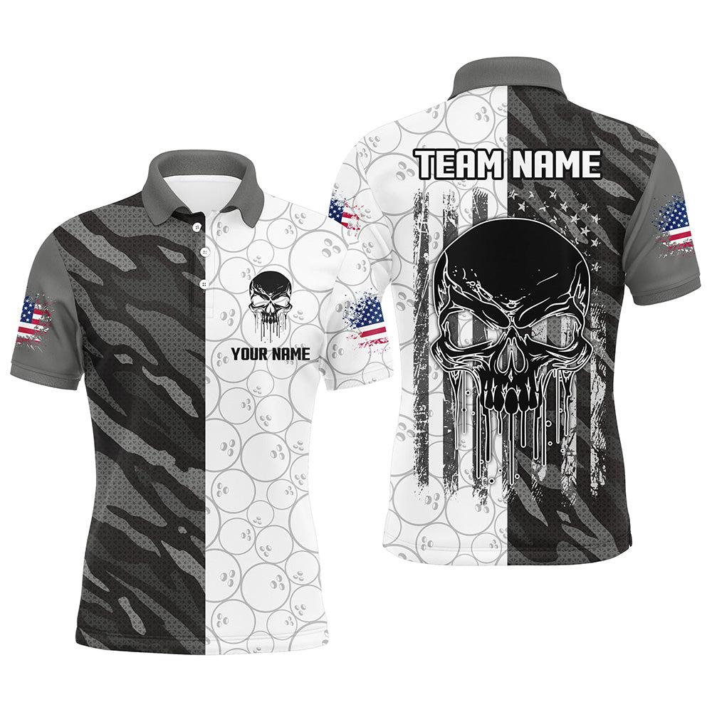 Personalized Men 3D Bowling Team Jersey Skull Bowling Polo Shirts Apparel QZT467