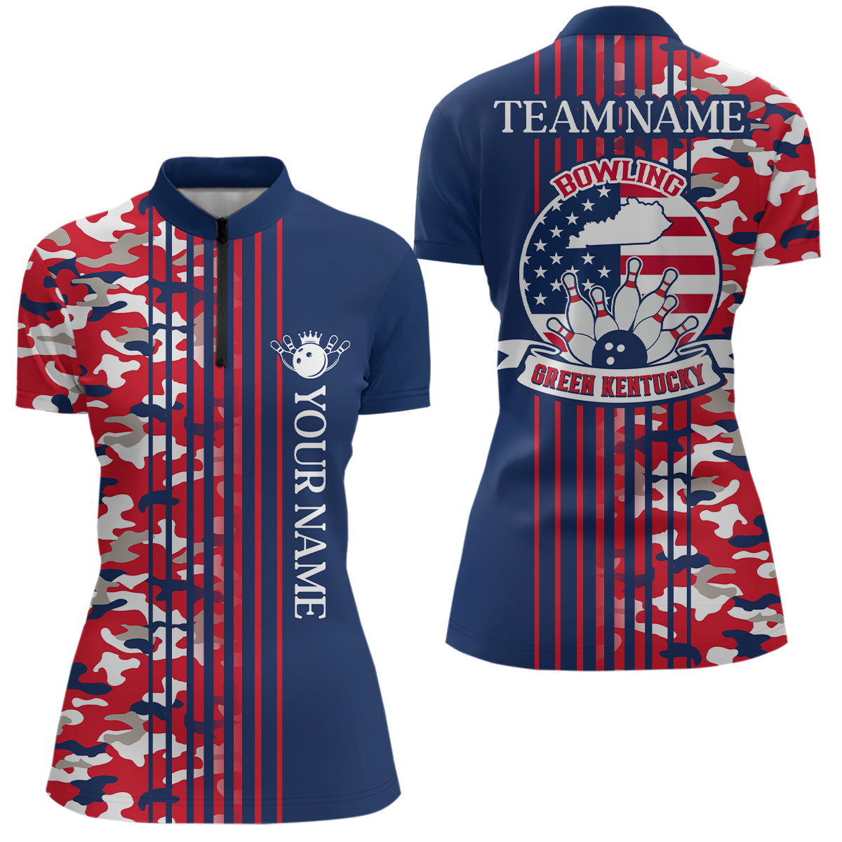 Custom Bowling Green Kentucky for Women, 1/4 Zip Bowling Shirts, Team Shirt Bowling Pin And Ball QZT304