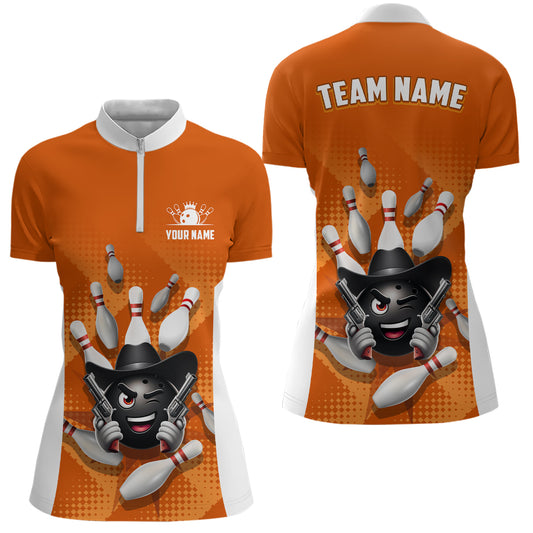 Personalized Funny Bowling Shirt Bowling Jersey for Women Quarter-Zip Bowling Team League QZT409