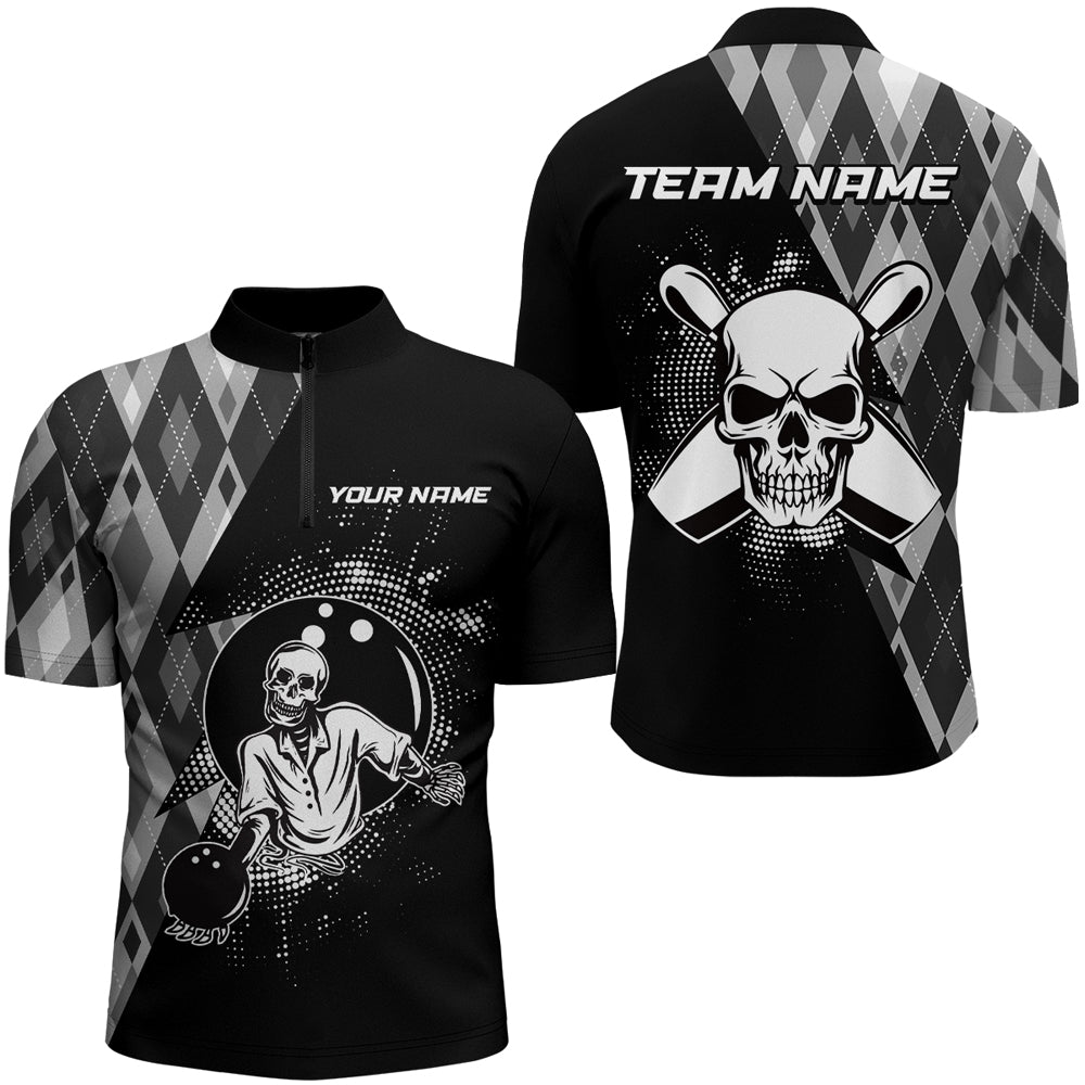 Personalized Bowling Shirts Black Men Skull Bowling Team League 1/4 Zip Shirt Uniform QZT422